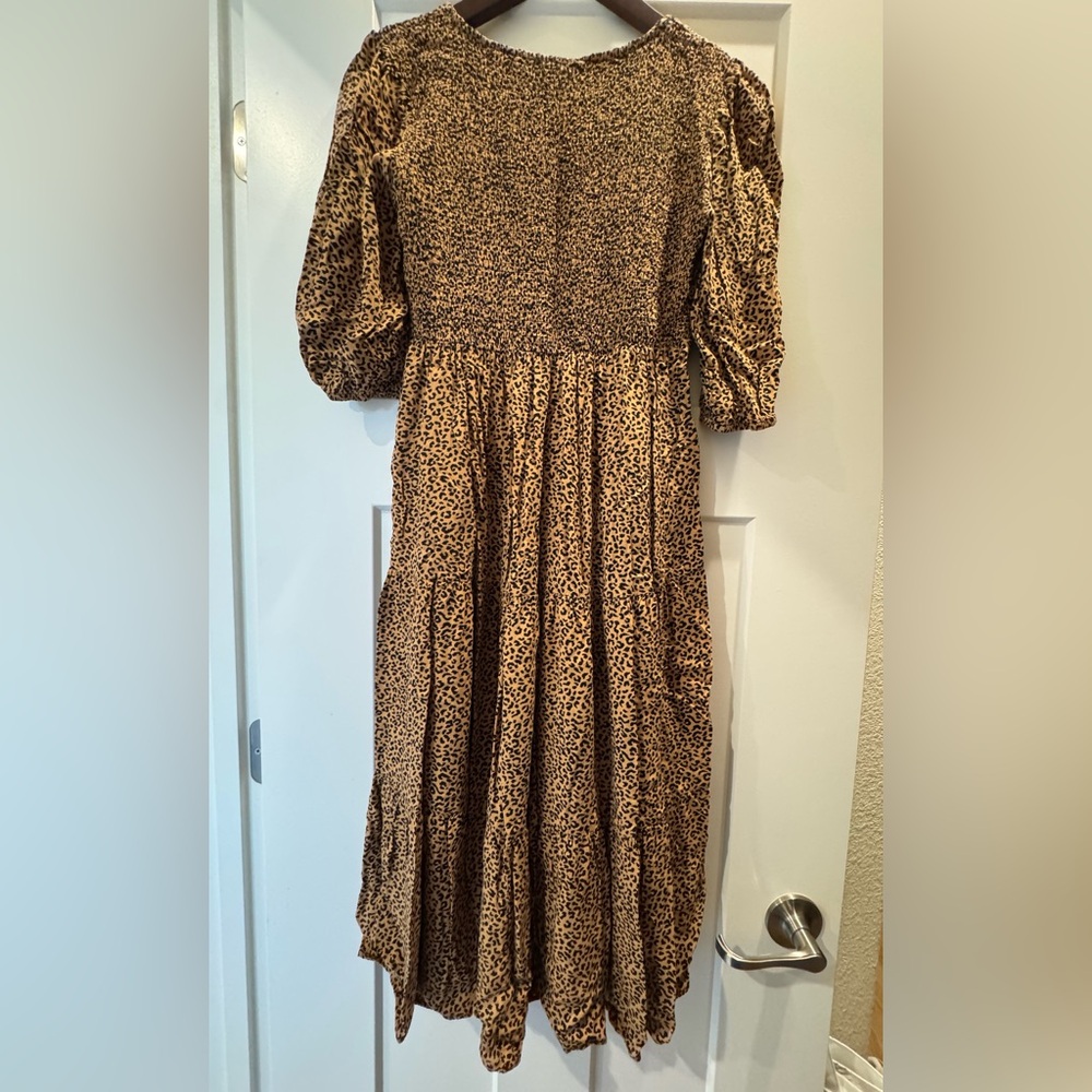PinkBlush (elloh) Camel Animal Print Smocked Maternity Midi Dress Large